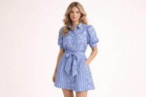 Denim Chambray gewaschen mit Motiven