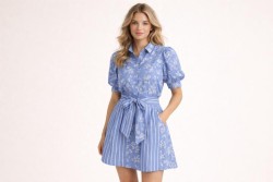 Denim Chambray gewaschen mit Motiven