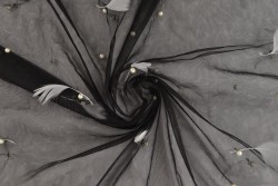 Mesh feather and pearls 09-03 black